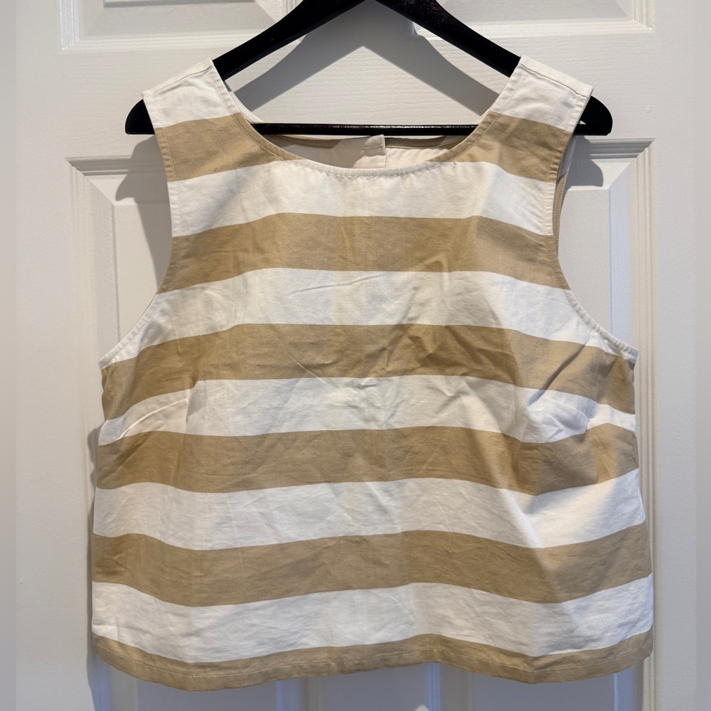 NWT Maeve Size XL Icon Crop Cotton Tank Top Semolina Stripe - Picture 4 of 13